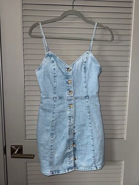 Zara Light Blue Denim Button-Front Mini Dress
